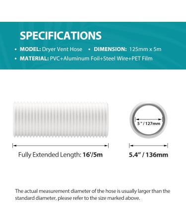 HG Power Exhaust Hose 125mm - 5m Flexible PVC Aluminum Tube | Sound Insulated Heat Resistant Ventilation Hose for Exhaust Venting - Buy Online on GoSupps.com