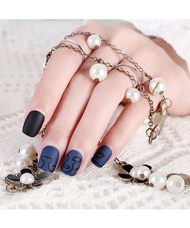Sethexy Matte Short Square False Fingernails - Abstract Black Acrylic Press-On Nail Tips for Women & Girls | International Shipping Available - Buy Online on GoSupps.com