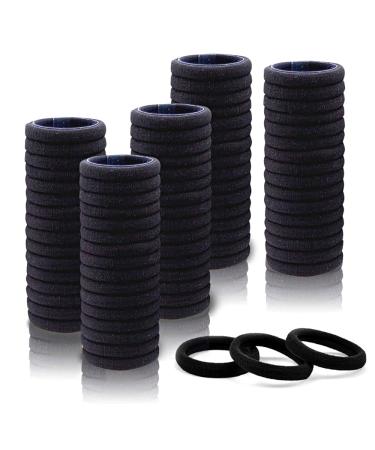 100 Pack Seamless Cotton Elastic Hair Ties for Women Ponytail Holders Stretch Hair Accessories No Crease No Damage for Thick Hair (Black)