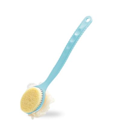 Shower Body Brush Long Handle  Bath Back Scrubber with Comfy Bristles and Loofah for Skin Exfoliating  Wet Brushing for Women and Men(Blue)