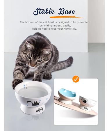 Ceramic Cat Bowls Set of 2 Blue - Raised, Tilted Design to Protect Cat's Spine, Prevent Vomiting - Stress-Free Feeding Solution for Male Cats - Buy Online on GoSupps.com