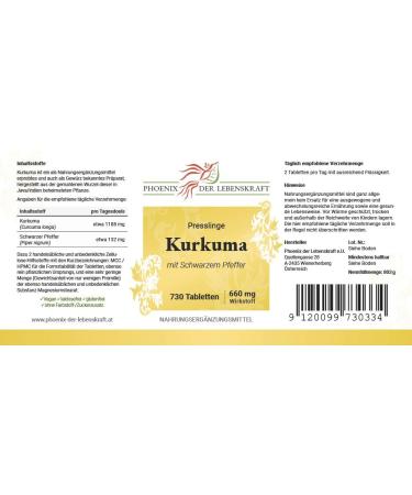 Buy Kurkuma + Black Pepper Tablets 660mg | 730 Vegan Tablets | Premium Quality Curcumin & Piperine Made in Austria - Buy Online on GoSupps.com