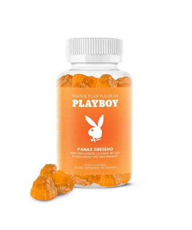 Playboy Ginseng Gummies (60 Count - Peach Flavored) - Perform Harder Longer Better - Panax Ginseng Supplement Gummy for Men and Women - 100% Natural Vegan Non GMO Ginseng Root 6:1 Extract