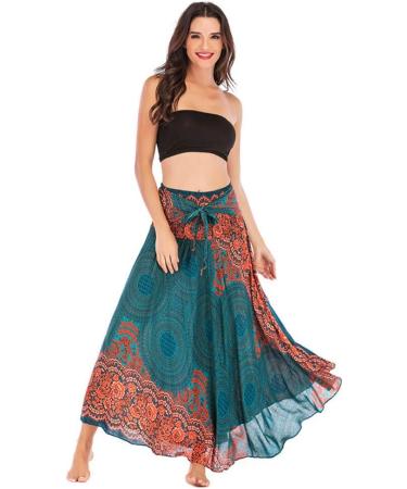 Sanahy Women's Bohemian Print Maxi Skirt - Boho Casual Festival Beach Skirt - Buy Online on GoSupps.com