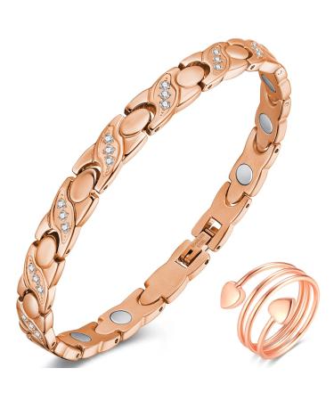Vicmag lymphatic drainage Magnetic hardship women Titanstahl Magnetic bracelet Ultrast-strong magnets gift box with distant tool (rosegold crystal X shape)