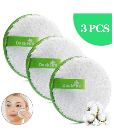 DaskFire Reusable Makeup Remover Pads, Facial Make Up Removal Wipes, Washable Face Cleaning Cloths, Soft Makeup Remover Rounds, Hypoallergenic for Mascara, Eye Shadow, Lipstick, Foundation -3 pcs, 4.5" Dia