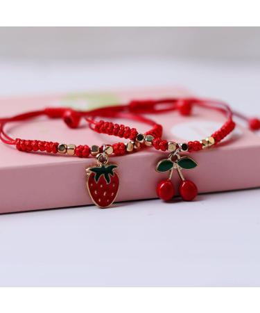 Oralgos Set: 2 Handmade Cute Bracelets with Elegant Strawberry & Cherry Pendants - Perfect Gift for Friends & Couples - Buy Online on GoSupps.com