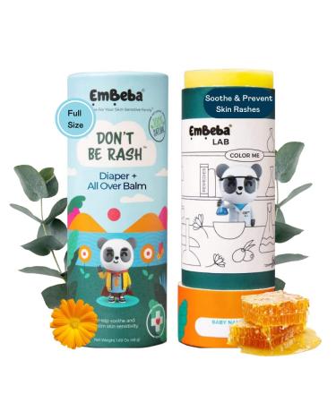 EmBeba Natural Diaper Rash Cream for Baby with Sensitive Skin | Travel Friendly Baby Rash Ointment with Built-in Diaper Balm Stick Roll-On Applicator All Over Herbal Skin Care 1 Pack 1 Count (Pack of 1)