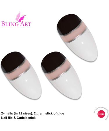 Bling Art Almond False Nails Fake Stiletto Gel Glitter Glossy Acrylic Long 24 Tips Glue (Black White Glossy) - Buy Online on GoSupps.com
