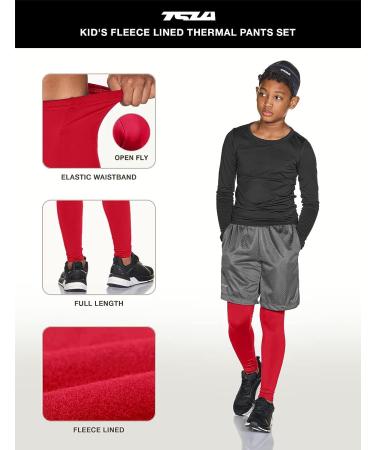 TSLA Kids Thermal Compression Pants 2-Pack - Athletic Running Tights Bottoms for Boys & Girls - Red/Black - Size 8 - Buy Online on GoSupps.com