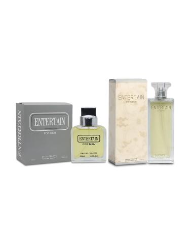 Entertain Couple Set Perfume for Women/Men Eau De Parfum - Amber Floral Jasmine Bourbon Vanilla & Woods Oriental-Floral Women/Men Cologne with a Modern Twist Elegant 100ml Bottle for Best Gift
