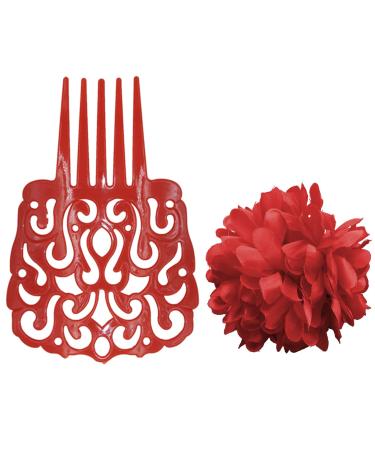 Large Flamenca Comb & Flower Hair Clips 2 Pack | Red Sevilla Party Accessories - 18x13 cm - Buy Online on GoSupps.com