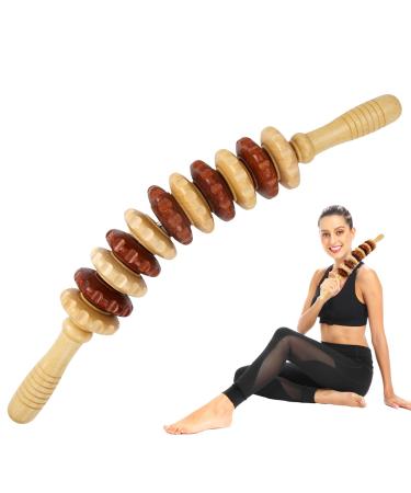 Massage roller wood 41cm fascia roll wood with handle anti -cellulite massage roller made of wood back massage device Roller fascia stick wood flexible for muscle relaxation in neck legs back body
