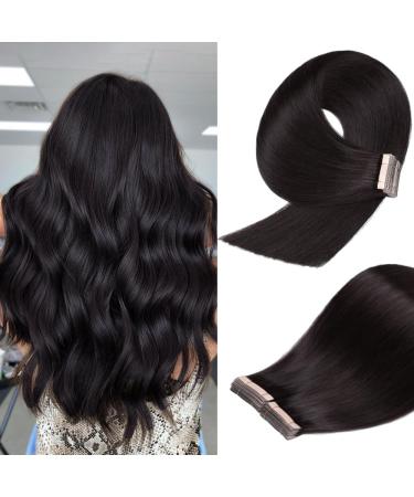 YDDM TAPE in Extensions Real Hair 20Pcs 50cm 50g Natural Black Invisible Tape Extensions Real Hair Extensions Tape Extensions Real Hair TaFe Ex extensions Skin WEFT Hair extension (20 inb#) 1b# 20inch (50cm) -20PC