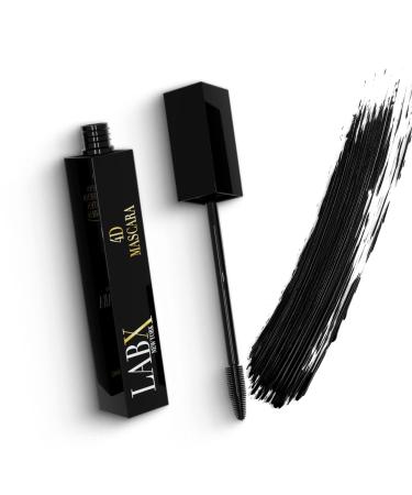 LABX NEW YORK Advanced 4D Eyelash Mascara - False Eyelash Effect Lengthening Mascara  For Longer & Thicker Lashes - Silk Fiber Volume Mascara  Waterproof Lash Lengthening Mascara - Carbon Black  8 mL.