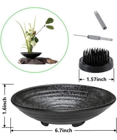 Eggone Japanese Ikebana Kit with Kenzan Needle - 1.57inch Black Flower Frog in 6.7inch Bowl Vase - Buy Online on GoSupps.com