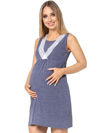 Purpless Maternity V-Neck Lace Detail Pregnancy & Nursing Nightdress - Indigo Melange (Size 16) - Buy Online on GoSupps.com
