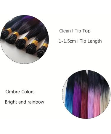 Hair Piece Colorful Hair Extensions I Tip Hair Rainbow Hairpieces Ombre Color 16inch 100 Strands/set For Women Synthetic Hair Accessiories For Women(Black-LightPurple) - Buy Online on GoSupps.com