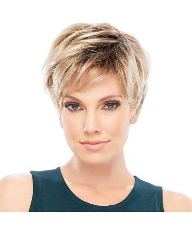 Charming human hair wig for women short blonde hair with black roots