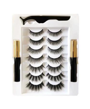 MOLAMOYA 7 Pairs Magnetic Liquid Eyeliner Magnet Lashes Set with Tweezers Easy to Wear