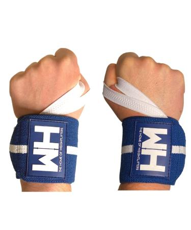 Weightlifting House Wrist Wraps, Straps for Weightlifting Men and Women - Professional 18" Gym Wrist Support with Thumb Loop Strength for Olympic Weight Lifting Blue and White