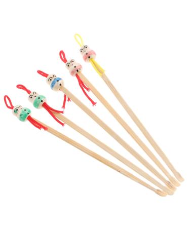 KOMBIUDA 5pcs Bamboo Ear Cleaning Picks Cute Doll Head Earpicks Skid Resistant Ear Wax Removal Tool for Adults and Family Use Random Designs