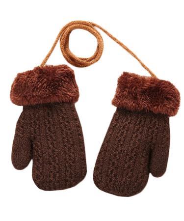 Baby Toddler Furry Winter Gloves Cold Weather Warm Knit Magic Mittens On String Kids Insulated Snow Warm Gloves with Fleece Lining for Baby Girls Boys 0-3 Years Gift B-Brown - Buy Online on GoSupps.com
