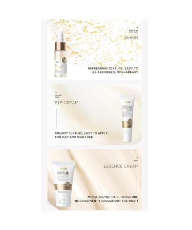 Snail Mucin Skin Care Set - Golden Snail Serum Ginseng Eye Cream & Essence Cream for Damaged Skin Improved Elasticity & Minimized Pores - 3-in-1 Solution - Buy Online on GoSupps.com