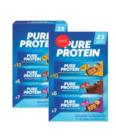 Pure-Protein Bars Nutrient Rich Snacks with High Protein for Energy Support Minimal Sugar Gluten-Free Variety Pack (23 Pack) (2pack) vsl home