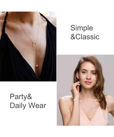 Boho Pearl Triangle Necklace - Gold & Pearl Minimalist Lariat Jewelry for Women & Girls | Free International Shipping - Buy Online on GoSupps.com