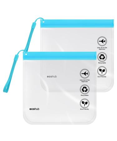 ECOHUB Airport Security Liquids Bags EVA Airport Liquid Bag 20 x 20cm Airline Approved Clear Travel Toiletry Bag for Women Men Zip Lock Bags with Strap for Travel (2 pcs Blue) Blue With Carrying Handle