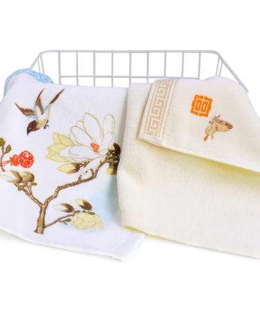 Kissvian 2-Pack Pure Cotton Square Face Towel Hand Towels Chinese Style Imperial Garden Pattern Ultra Soft Washcloths for Bathroom - Buy Online on GoSupps.com
