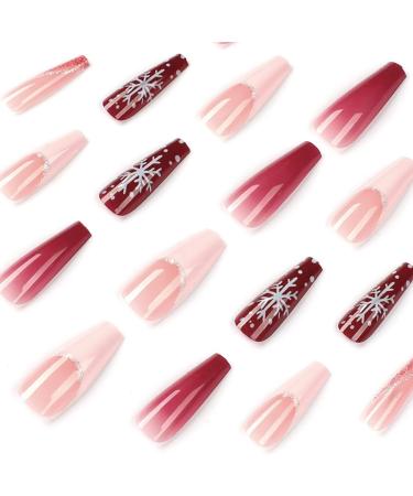 Shop JUSTUSNX 24pc Red Christmas Fake Nails - Square Press-On Snow Design for Women & Girls | Fast International Shipping - Buy Online on GoSupps.com