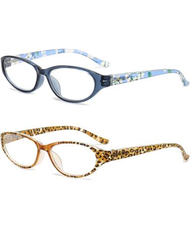 2 Pack Cat Eye Blue Light Blocking Reading Glasses for Women - 3.5x Magnification - Anti Glare UV Computer Eyeglasses - Blue & Brown - Buy Online on GoSupps.com