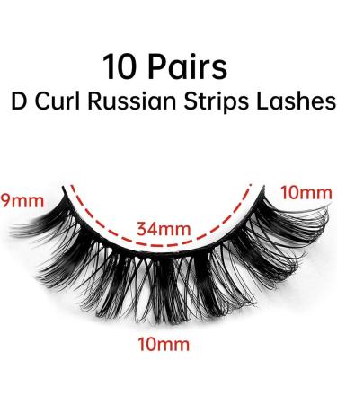 Eyelashes Russian Strip Lashes Natural Fluffy Wispy D Curly Effect Hybrid Strip Lashes Look Like Extensions 10 Pairs (D-02) - Buy Online on GoSupps.com
