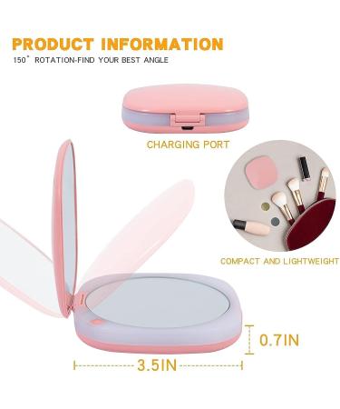 BERRYUP Compact LED Travel Makeup Mirror 1X/10X Magnification | Dimmable Brightness, Rechargeable & Portable Handheld Mirror - White - Buy Online on GoSupps.com