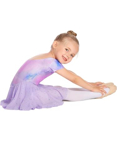 Arshiner Girls Ballet Leotard with Chiffon Tutu Skirt - Tie Dye Lilac, 7-8 Years - Buy Online on GoSupps.com