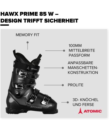 Atomic Hawx Prime 85 W Women's Ski Boots - Alpine Boot with 3D Ankle & Heel - Medium-Wide Fit for Advanced Skiing - Black Silver 38 EU - Buy Online on GoSupps.com