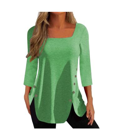 tsaChick Womens Sweatshirts UK Women's T-Shirts Side Button Tops Ladies Long Sleeve Square Neck Shirts Solid Fitted Pull On Black Hoodies Women S-XXL WYB47 Green 101 XL
