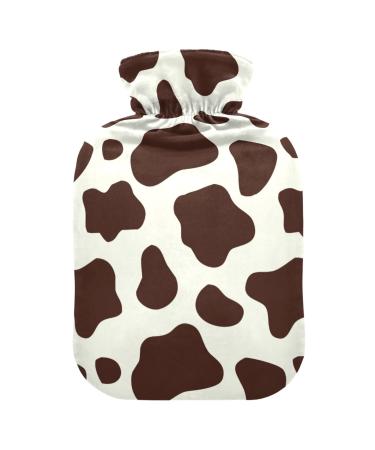 Hot Water Bottles with Cover Brown White Cow Textures Hot Water Bag for Pain Relief Women Adults Feet and Bed Warmer 2 Liter