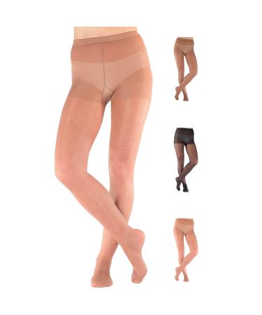 ABSOLUTE SUPPORT Made in USA - Light Compression Tights for Women 8-15mmHg Airplane Office Flight - Women Compression High Waist Pantyhose 8-15mmHg for Travel Fly Work Nude, Large Large Nude