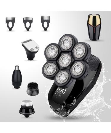 Head Shavers for Bald Men 7D Electric Head Shaver 6 in 1 Shavers for Bald Men Electric Razor Nose Hair Sideburns Trimmer Waterproof Wet/Dry Grooming Kit