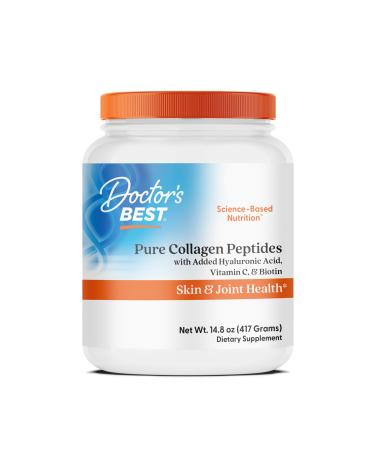 Doctor's BEST Pure Collagen Peptides w/Hyaluronic Acid - Collagen Powder Supplement for Women & Men Unflavored 18 g Protein & 90 mg Vitamin C per Serving Supports Healthy Skin & Hair - 14.8 oz