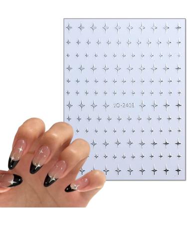 8 Sheets 3D Star Nail Art Stickers - Self-Adhesive Silver Glitter Decals for DIY Manicure | Metallic Acrylic Nail Accessories - Buy Online on GoSupps.com