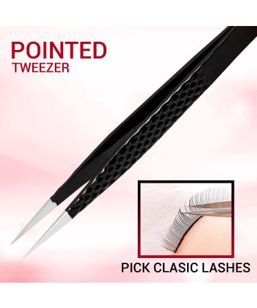 4 Pcs Black Diamond Grip Eyelash Extension Tweezers Set - SialBE Straight and Curved Lash Tweezers with Silver Tip - Buy Online on GoSupps.com