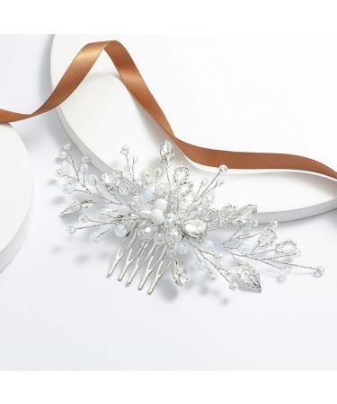 Ushiny Crystal Bride Wedding Hair Comb Silver Rhinestone Headpiece Pearl Hair Side Comb for Women and Girls - Buy Online on GoSupps.com