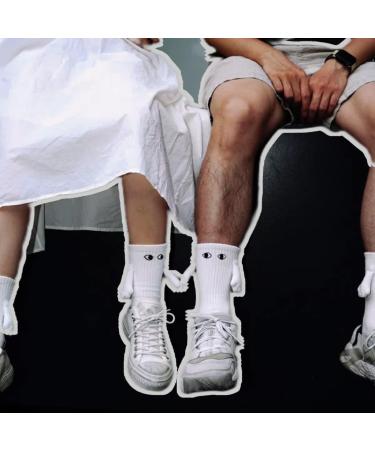Hand in Hand Magnetic Holding Hands Couple Socks | Funny 3D Doll Mid-Tube Socks for Women & Men (Black+White) - Buy Online on GoSupps.com