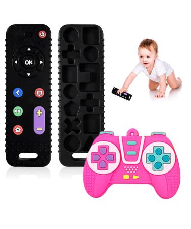 Baby biting toys 2 pieces of remote control bite ring with pressurable buttons dental aid baby teeth baby help for 3+ months of newborn young girls
