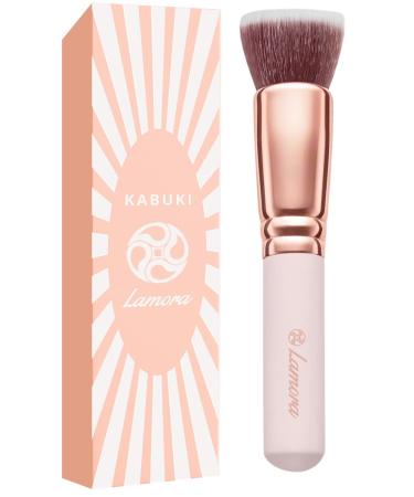 Flat Top Kabuki Foundation Brush - Premium Makeup Face Brush For Liquid, Cream, Powder - Blending, Buffing, Stippling Brush - Pro Quality Synthetic Dense Bristles Rose