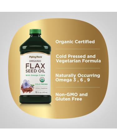 Piping Rock Flaxseed Oil Liquid | 16 Fl Oz | with Omega 3 6 9 | Organic Cold Pressed Supplement | Vegetarian Non-GMO Gluten Free Formula - Buy Online on GoSupps.com